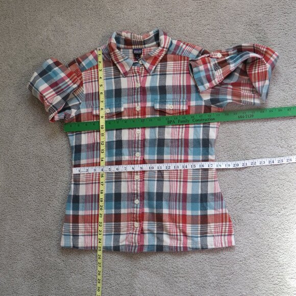 Patagonia Womens Plaid Long-Sleeved Shirt Size 8 White/Red/Blue Organic Cotton - Picture 5 of 9